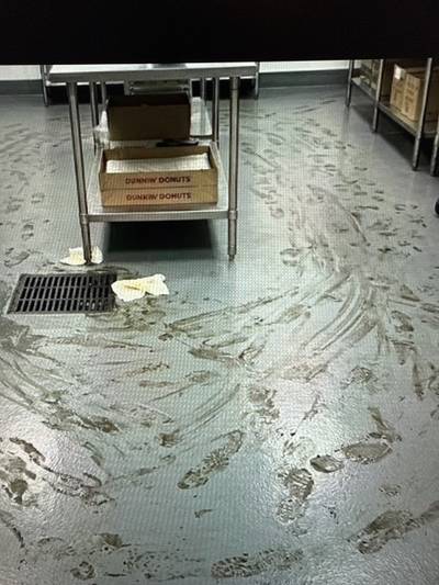 Kitchen/BOH floors free of grease & water (mats in place)?