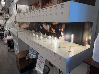 LED bulb display shelves with inventory boxes