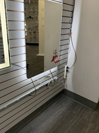 Slatwall mirrors with power cords and strip
