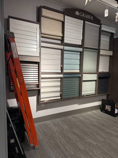 Graber window covering samples on display wall