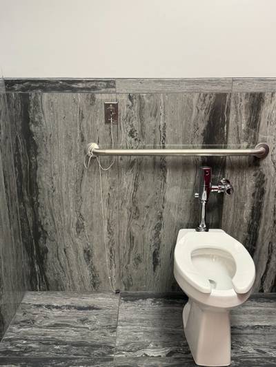 ADA toilet with grab bar and pull