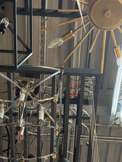 Display chandeliers with junction box exposed wiring