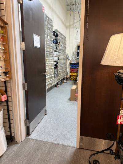 Open doorway to electrical parts storage room