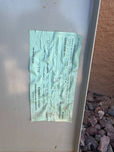 City of Phoenix utility clearance tag on