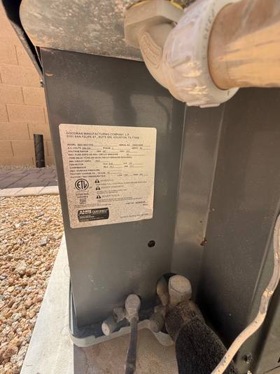 Goodman outdoor AC condenser unit nameplate
