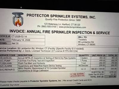 Latest sprinkler maintenance contract / bill